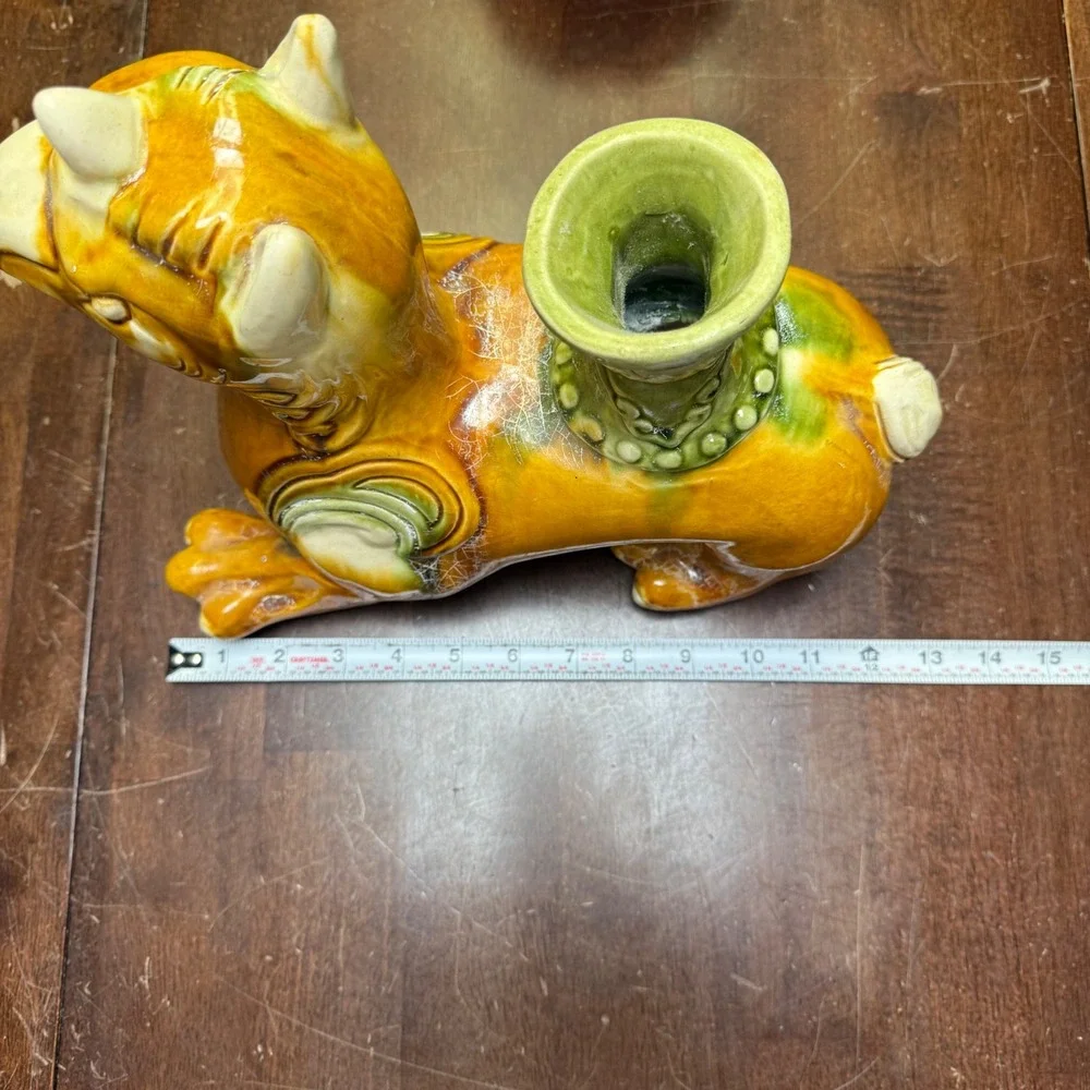 Vtg‎ Sancai Glaze Ceramic Crackle QILIN Griffin Statue Chinese Mythical Unicorn